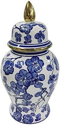 Sagebrook Home 15425-03 14" Temple Jar W/Hibiscus, Blue & White, Blue/White | Amazon (US)