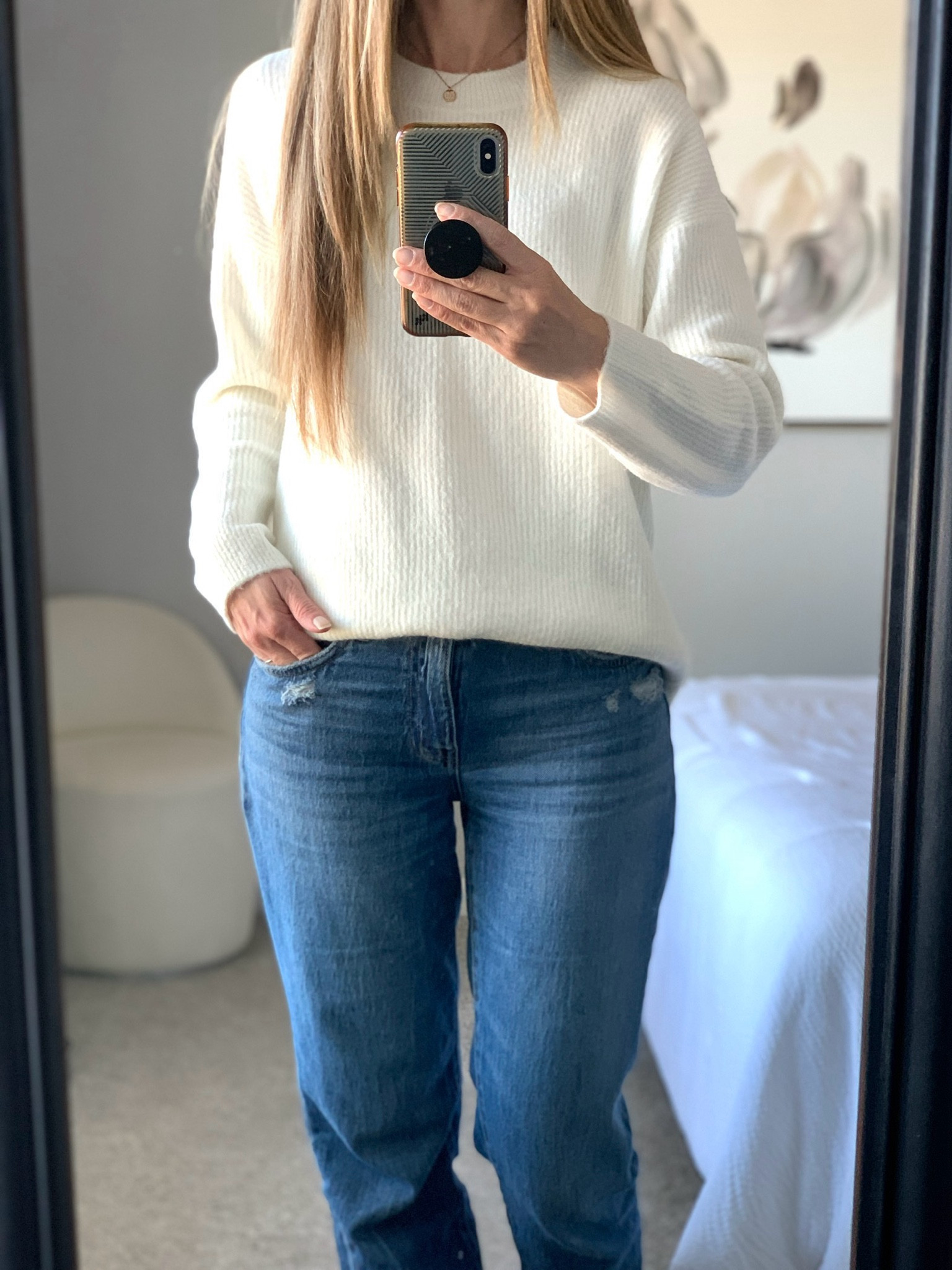 Soooo soft that I don’t want to take this sweater off anymore!!
(Wearing Size S sweater)

White sweater, soft sweater, winter outfit, cold weather outfit, casual outfit, ootd, jeans, straight leg jeans, necklace

#LTKStyleTip #LTKSeasonal #LTKFindsUnder50