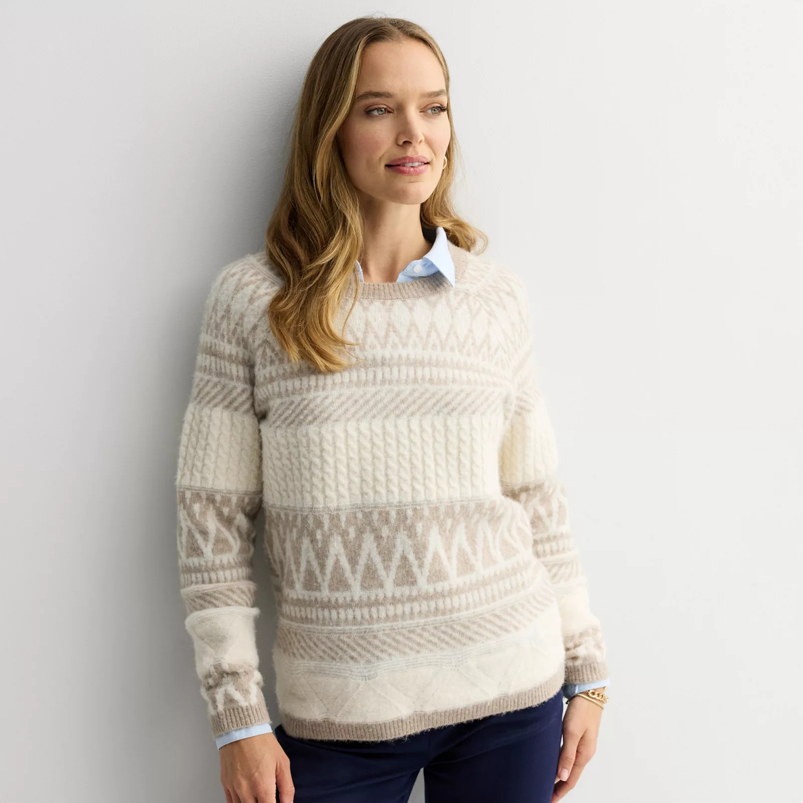Women's Croft & Barrow® Cozy Fair Isle Cable Sweater | Kohl's