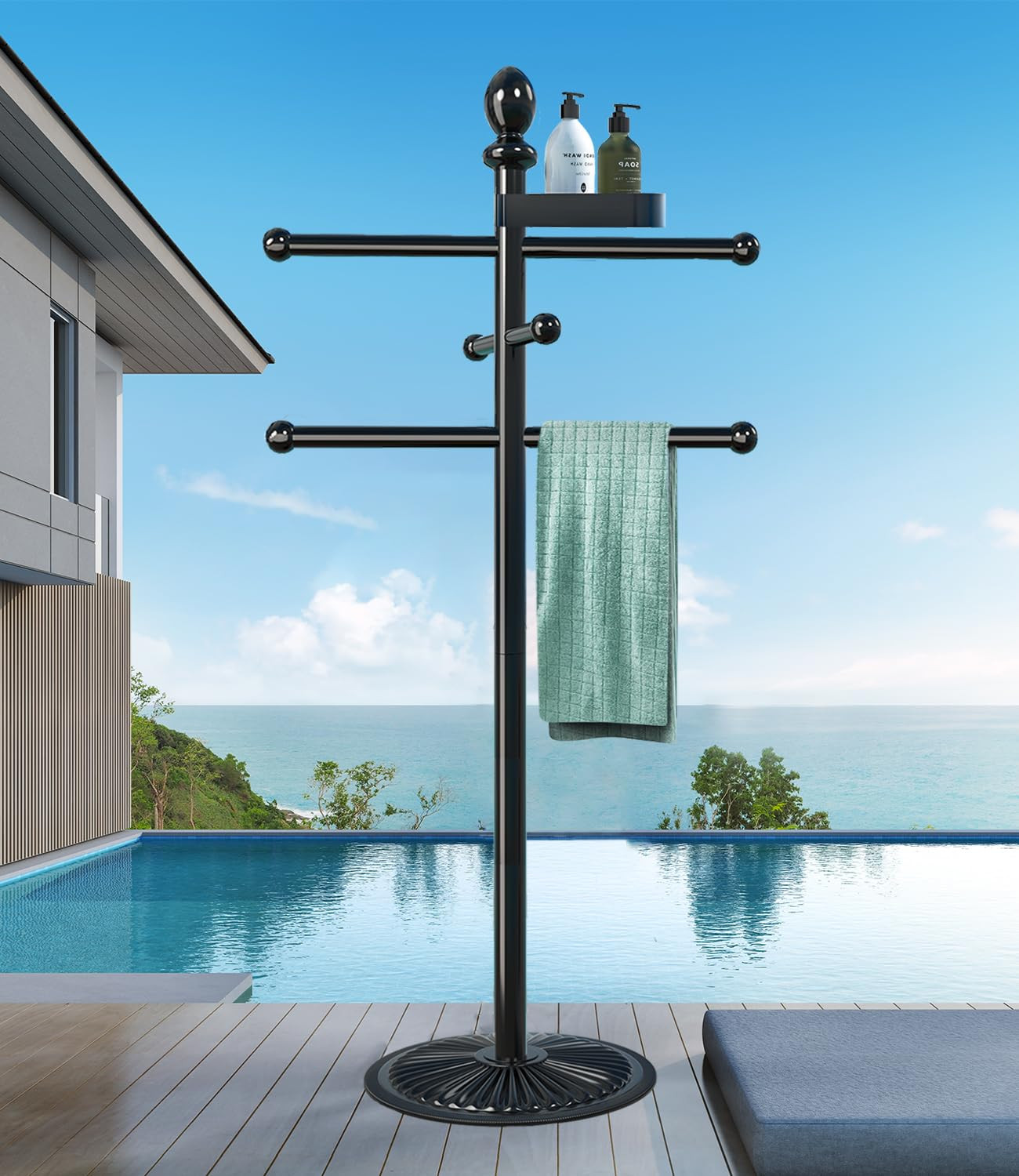 Pool Outdoor Towel Rack, 6 Bars Metal Heavy Duty Never Tilt Pool Accessories with Heavy Metal Bas... | Amazon (US)