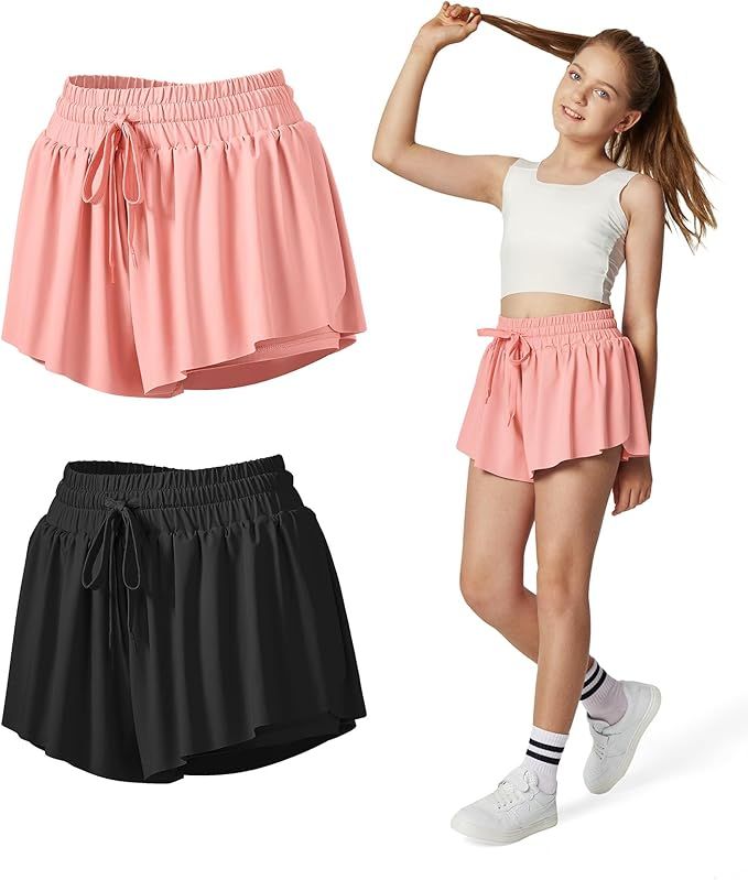 Ewedoos 2 in 1 Flowy Shorts Girls Butterfly Athletic Shorts Size 10-12 Cute Preppy Trendy Shorts ... | Amazon (US)