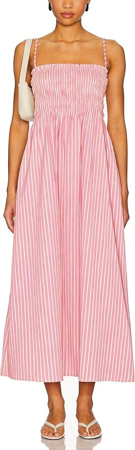 Women Spaghetti Strap Smocked Maxi Dresses Flowy Striped Summer Vacation Dress A-Line Beach Sundr... | Amazon (US)