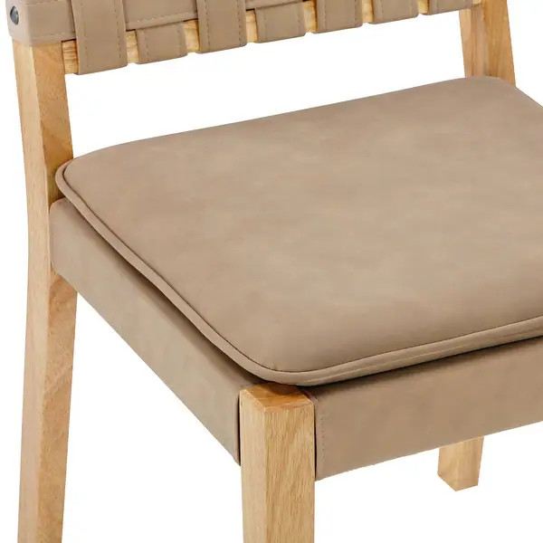 Cohen 19 in. Wood Dining Chair, Mid-Century Modern Upholstered Side Chair with Hand Woven Faux Le... | Bed Bath & Beyond