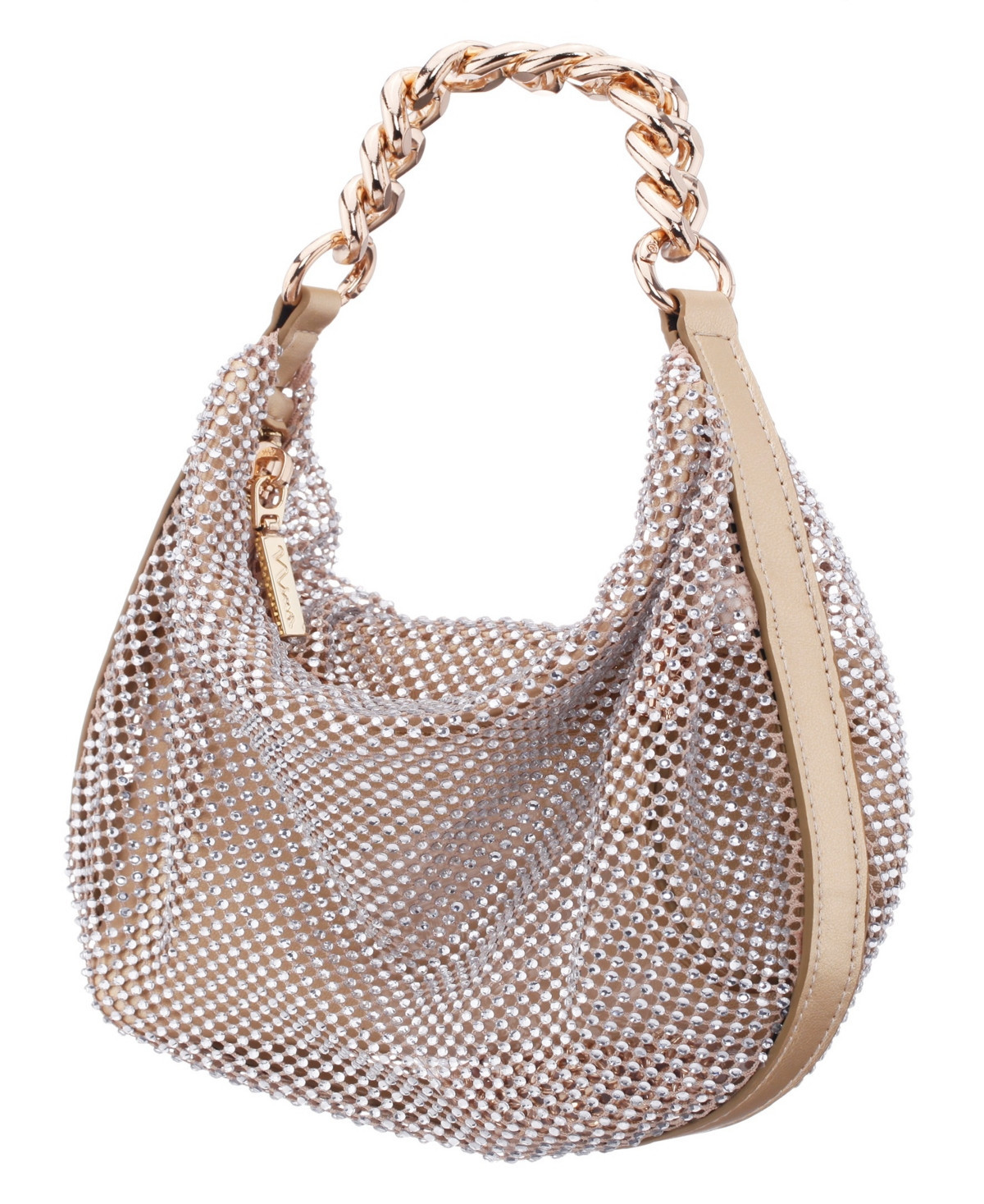 Nina Crystal Mesh Zipper Hobo Bag - Gold | Macy's