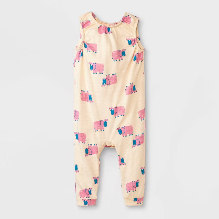 Baby Hippo Slub Jersey Romper - Cat & Jack™ Cream | Target