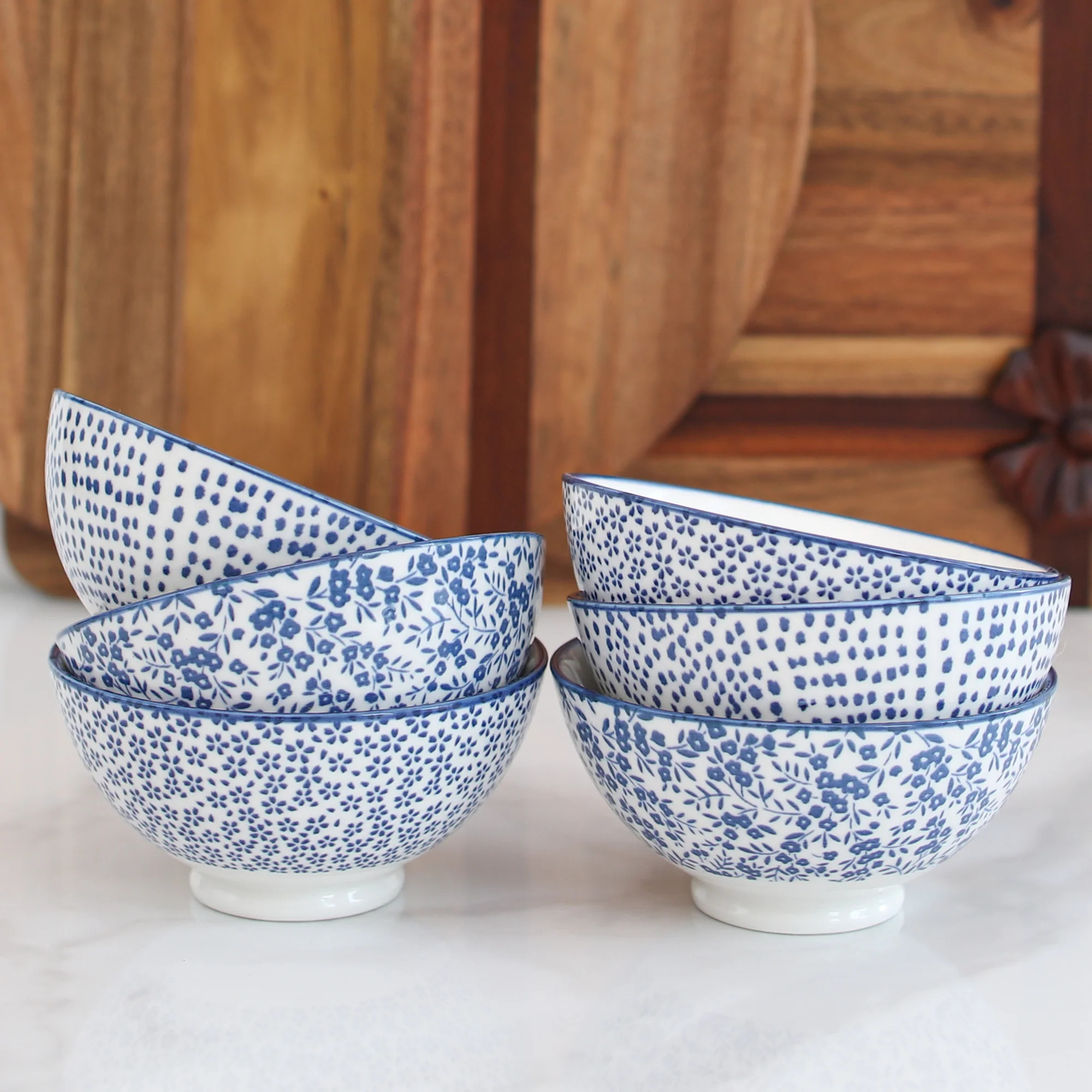 4" Blue Floral Small Bowls, Set of 6 | Interior Delights