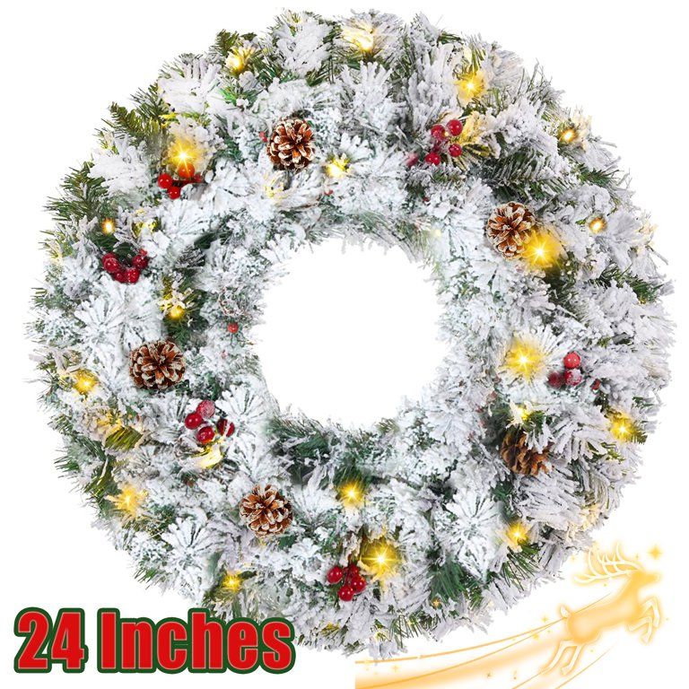 24 inches Christmas Wreath, Christmas Wreaths for Front Door, Lights and Timer, Pine Cone, Spruce... | Walmart (US)
