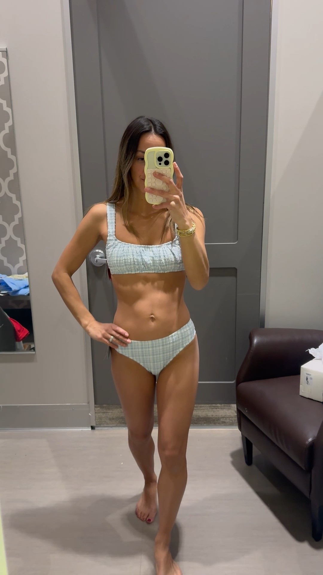 cute baby blue bathing suit for warmer destinations. 

Bottoms were full coverage.

TTS, wearing a small in both! But if bigger on top, make sure to size up bc this was snug still and I am a 34A. 

Cover up | beach | pool | vacay | vacation | swimwear | swim | bikini | target finds | 