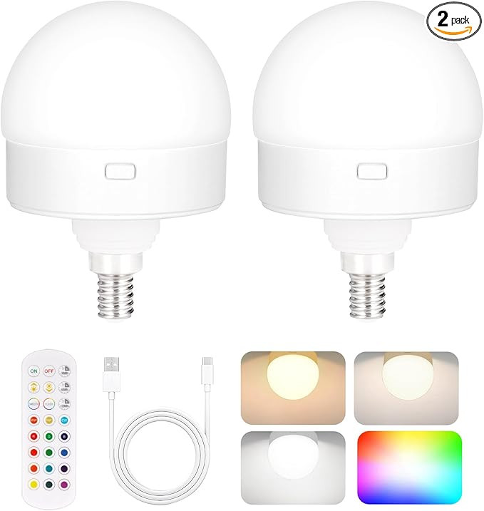 Yochoice 2-Pack E12 Rechargeable Battery Operated Light Bulb with Remote, Dimmable LED Bulb with ... | Amazon (US)