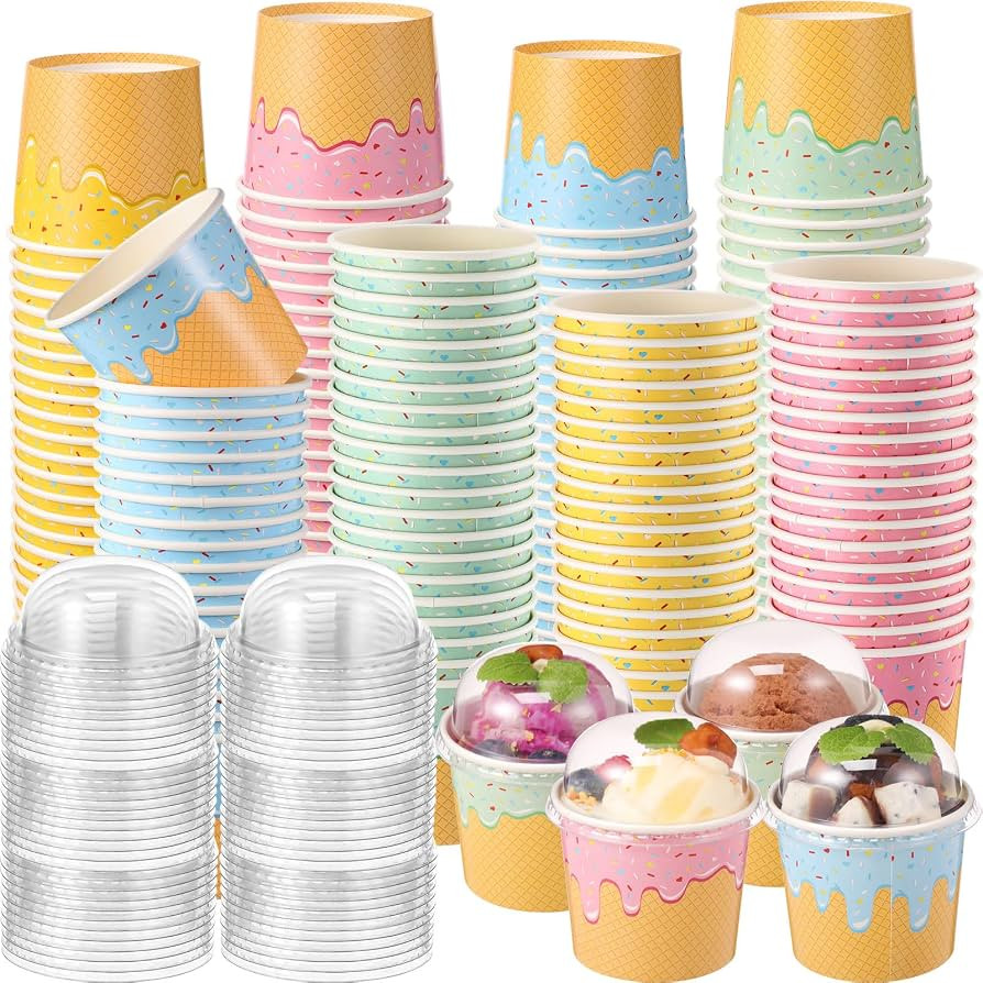 Jingmore 100 Count Paper Ice Cream Cups with Clear Dome Lids Disposable Dessert Cups Bulk Dessert... | Amazon (US)