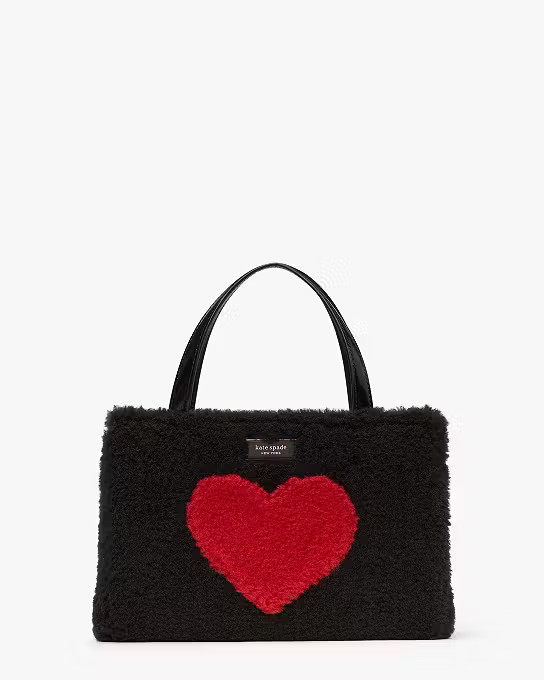 Sam Icon Intarsia Heart Faux Shearling Small Tote | Kate Spade (US)