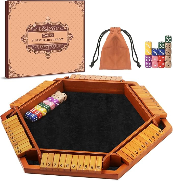 1-6 Players Shut The Box Dice Games, Wooden Board Table Math Game with 16 Dice and Instructions, ... | Amazon (US)