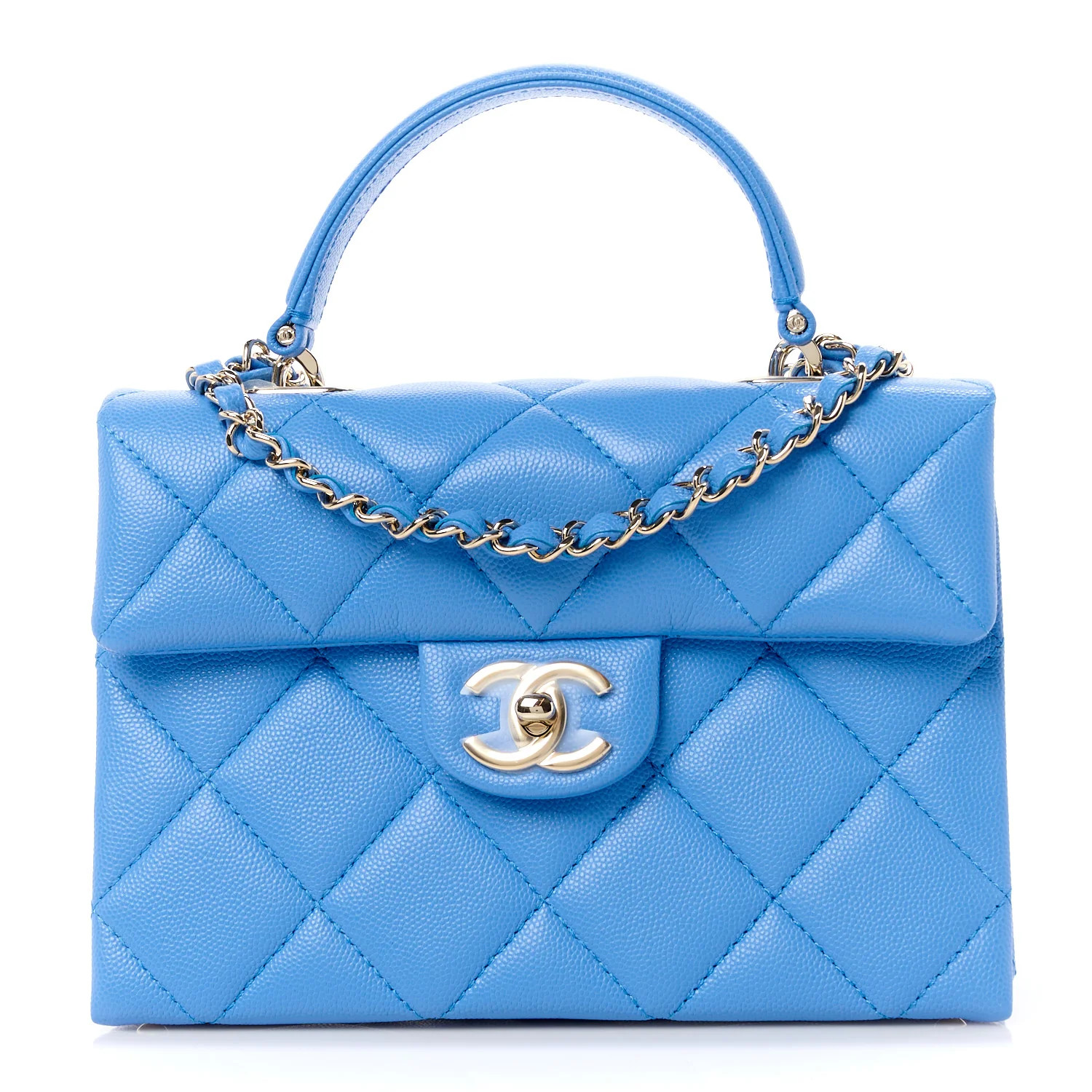 Caviar Quilted Mini Retro Twist Top Handle Flap Blue | FASHIONPHILE (US)