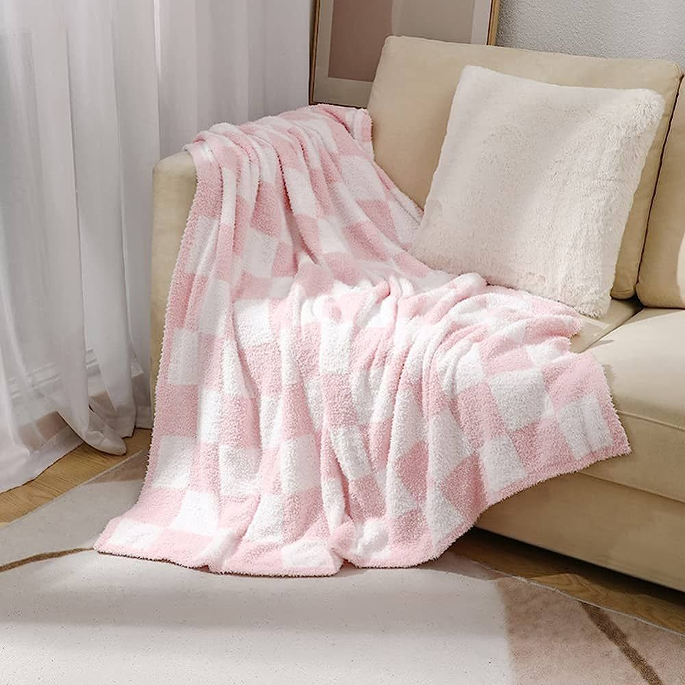 Checkered Throw Blanket Super Soft Pink Checkered Blanket 50"x60" Cozy Warm Checkerboard Blanket ... | Amazon (US)