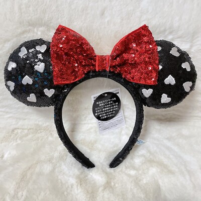 Japan Tokyo Disney Resort Store Ears HeadBand Hat Minnie Sequins Heart Black | eBay US