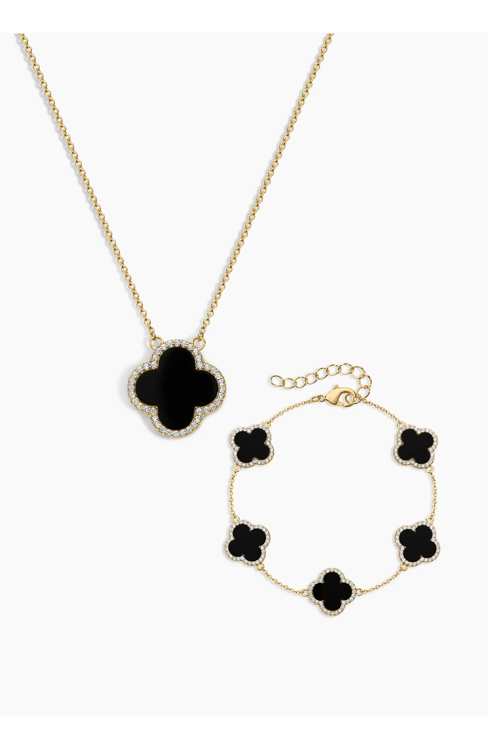 Electric Picks Icon Black Clover Bracelet and Necklace - Set of 2 | Nordstrom | Nordstrom