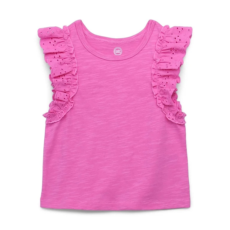 Wonder Nation Toddler Girl Cotton Ruffle Sleeve Blouse, Sizes 12M-5T | Walmart (US)