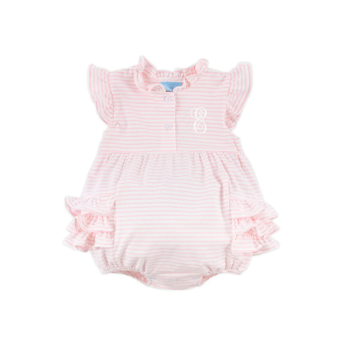 Light Pink Stripe Ruffle Flutter Sleeve Bubble | Classic Whimsy