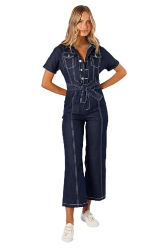 Petal & Pup Demi Contrast Stitch Jumpsuit - Dark Denim XS | Amazon (US)