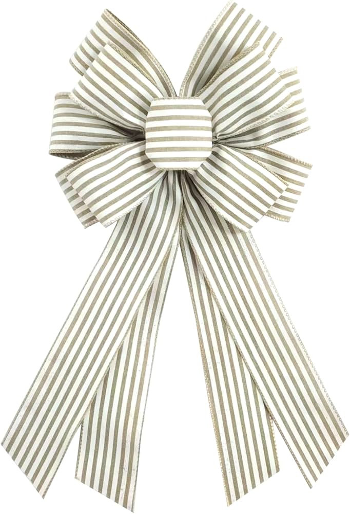 Natural Burlap Wreath Bow 20 x 11 Inches Easter Bows Light Khaki Stripes Ribbon Bow Carnival Farm... | Amazon (US)