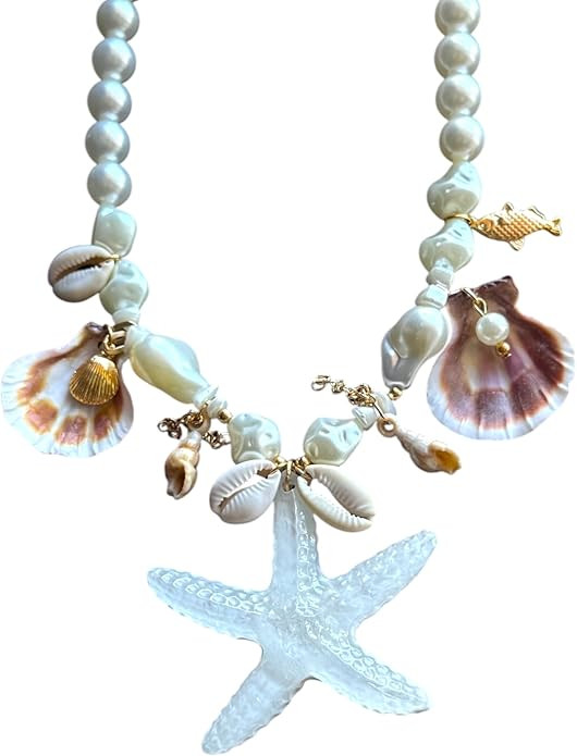 Pearl Necklace with Genuine Seashells, Starfish Pendant | Amazon (US)