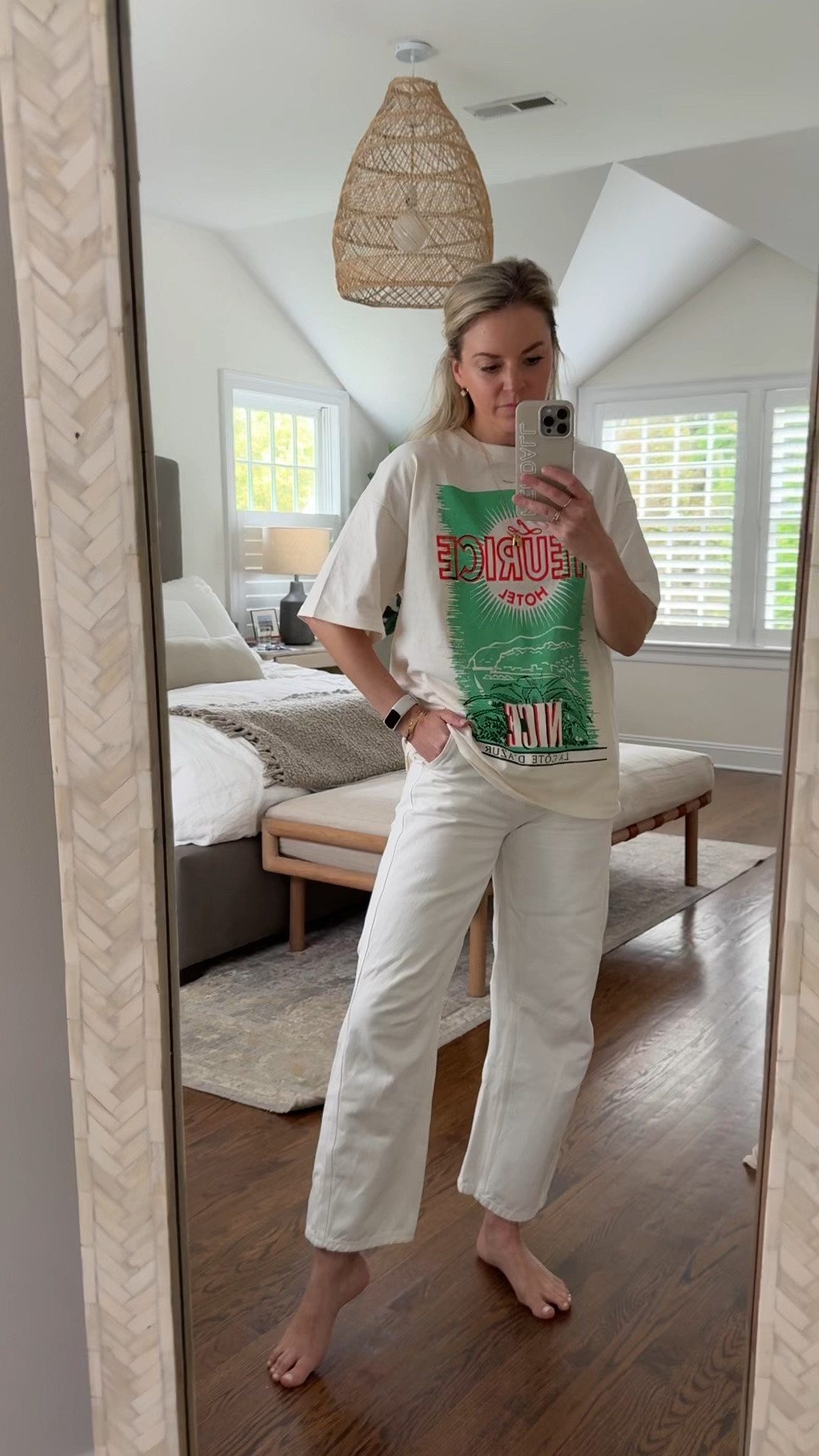 Fun graphic tee for spring/summer under $20. 
-Wearing a small/tts 
-26R jeans, tts, I’m 5’5 (15% off with code STYLEDSNAPSHOTS) 
-20% off earrings with code TAKE20

#LTKmomlife