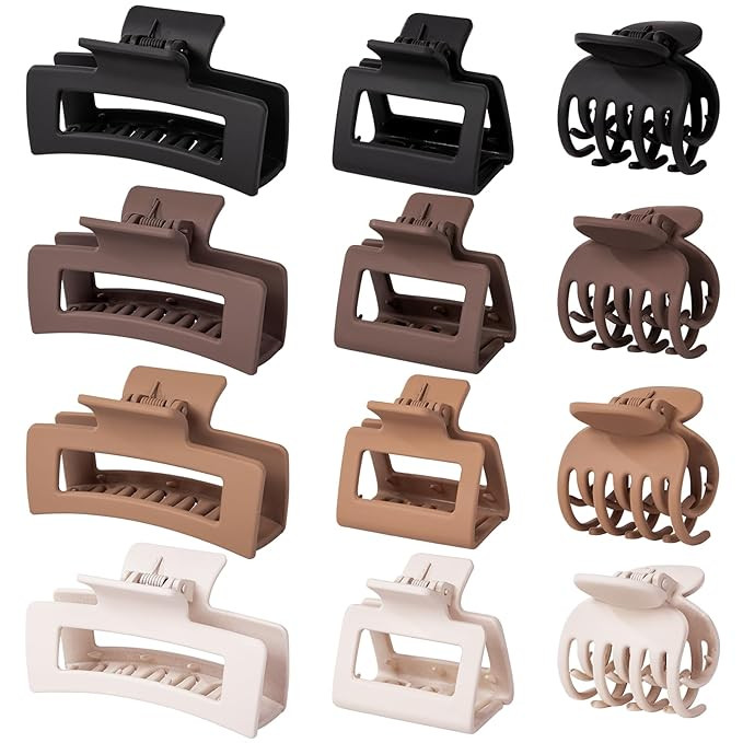 3 Styles Hair Clips for Women - 12 PCS Small Medium Big Claw Clips for Thin Thick Hair, Neutral C... | Amazon (US)