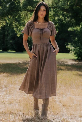Teddy Gingham Midi Dress | Mocha | Baltic Born