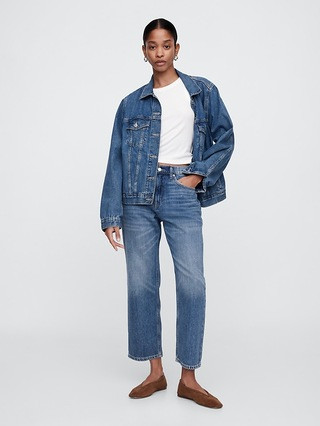 Mid Rise SuperSoft Relaxed Straight Crop Jeans | Gap Factory