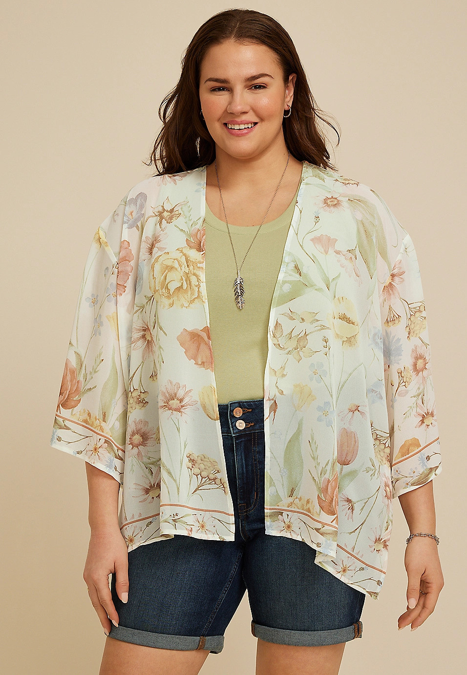Plus Size Floral Chiffon Kimono | Maurices