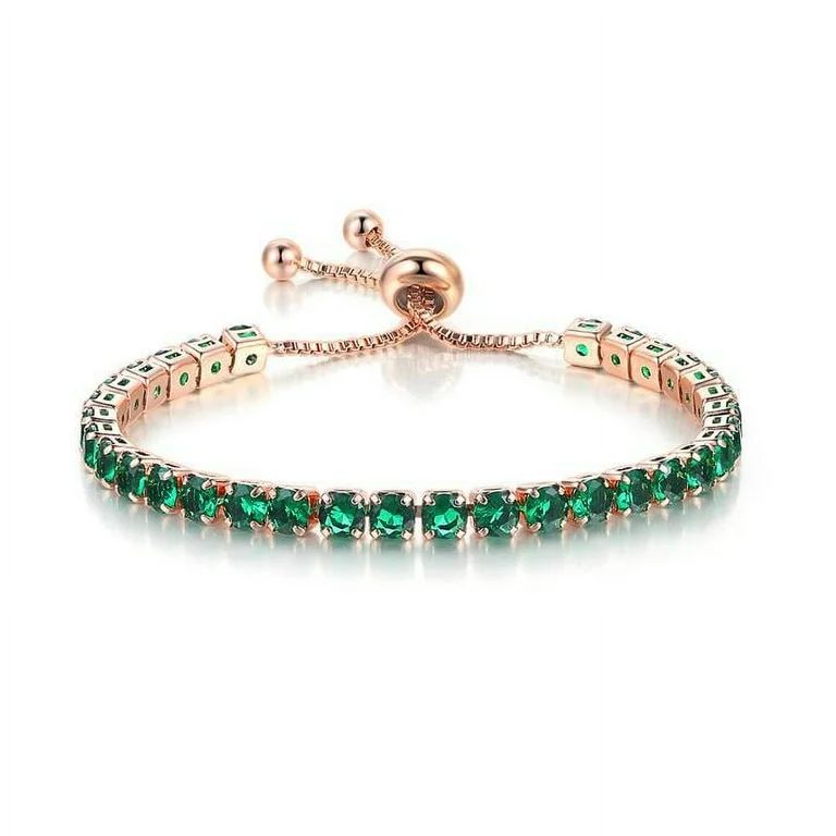 Paris Jewelry 18k Rose Gold 6 Ct Created Emerald Round Adjustable Tennis Bracelet Plated - Walmar... | Walmart (US)