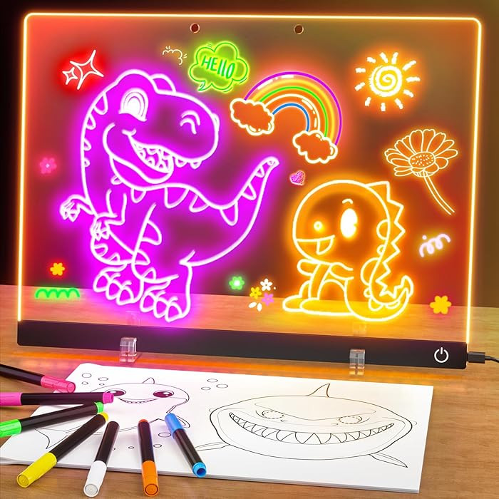 Acrylic Dry Erase Board with Light, 13.7"X10" 6-Color Neon Glow Memo LED Light-Up Message Note Lu... | Amazon (US)