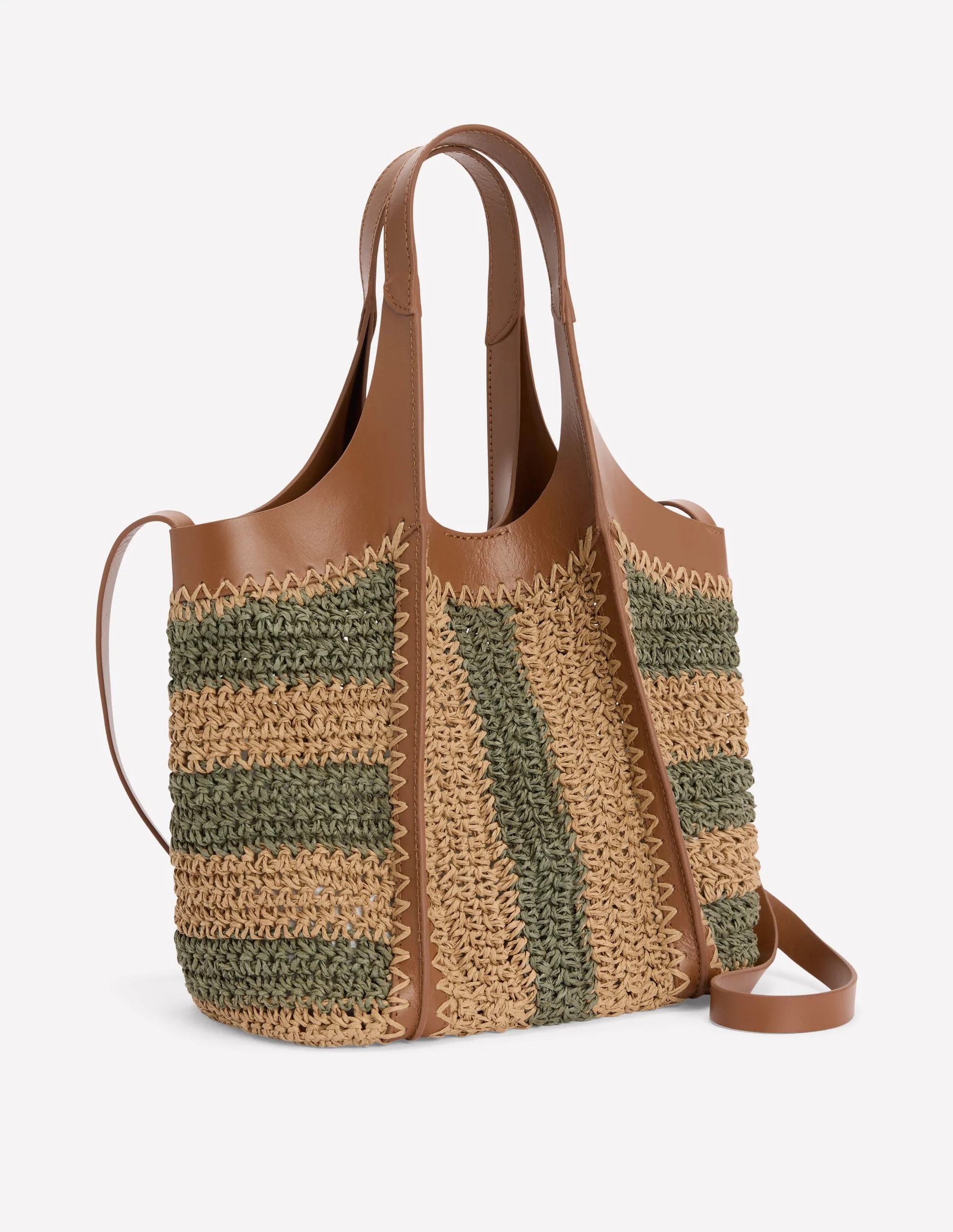 Mini Straw Tote-Khaki/Natural Stripe | Boden (US)