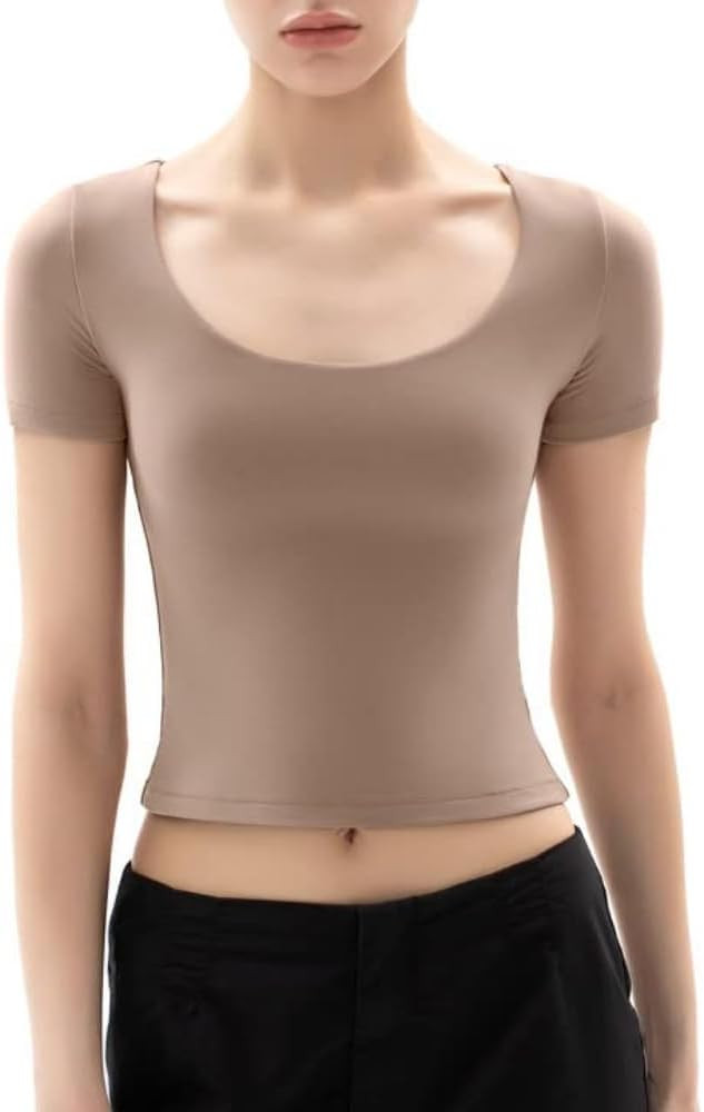 PUMIEY Women's Scoop Neck Short Sleeve T Shirt Slim Fit Sexy Tops Smoke Cloud Collection | Amazon (US)
