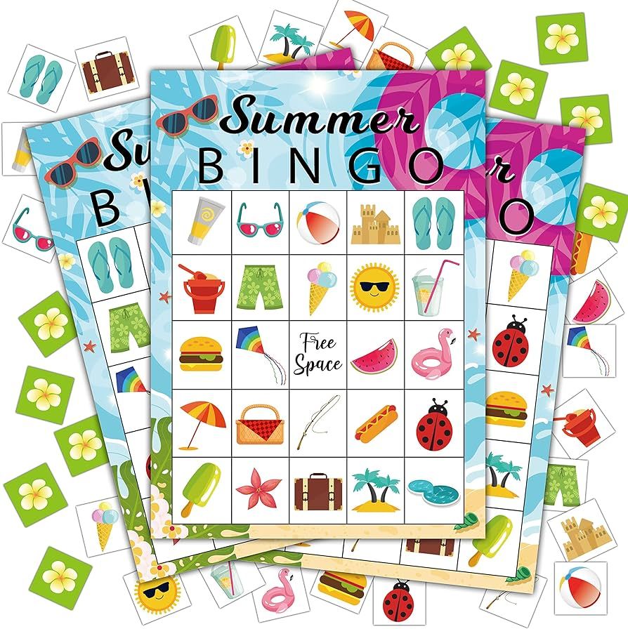 Disfuco Summer Bingo Cards, Summer Party Games Bingo Cards for School Party, Birthday, Beach Part... | Amazon (US)