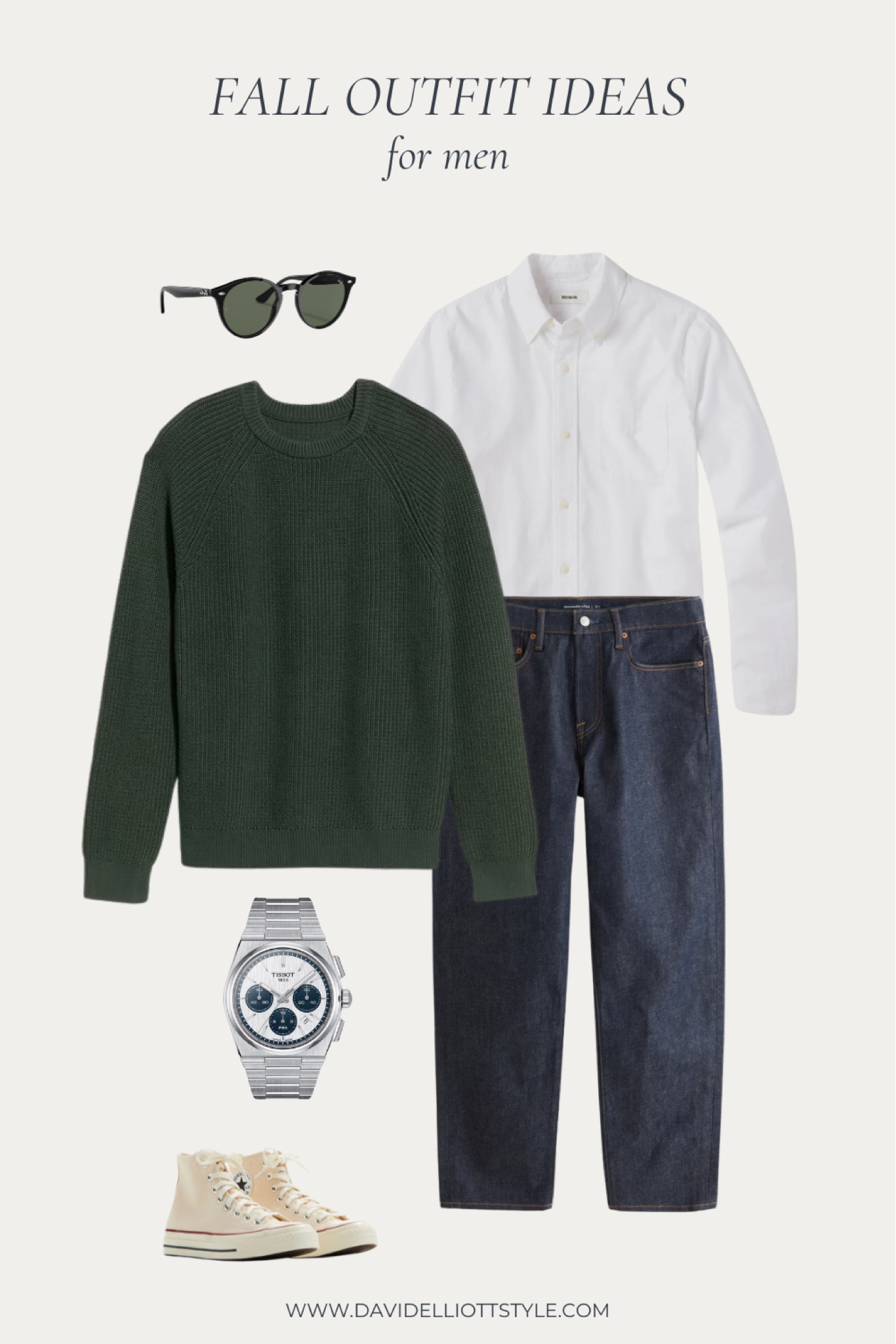 Fall outfit idea for men with olive sweater, dark denim, and chuck 70s



#LTKMens