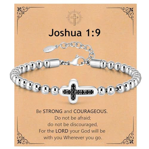 Cross Bracelets for Men - Beaded Rosary Bracelet Christian Cross Link Chain Non Tarnish Stainless Steel Mens Bracelet Religious Catholic Faith Jesus Easter Jewelry Gift for Boyfriend Dad Son Husband | Amazon (US)