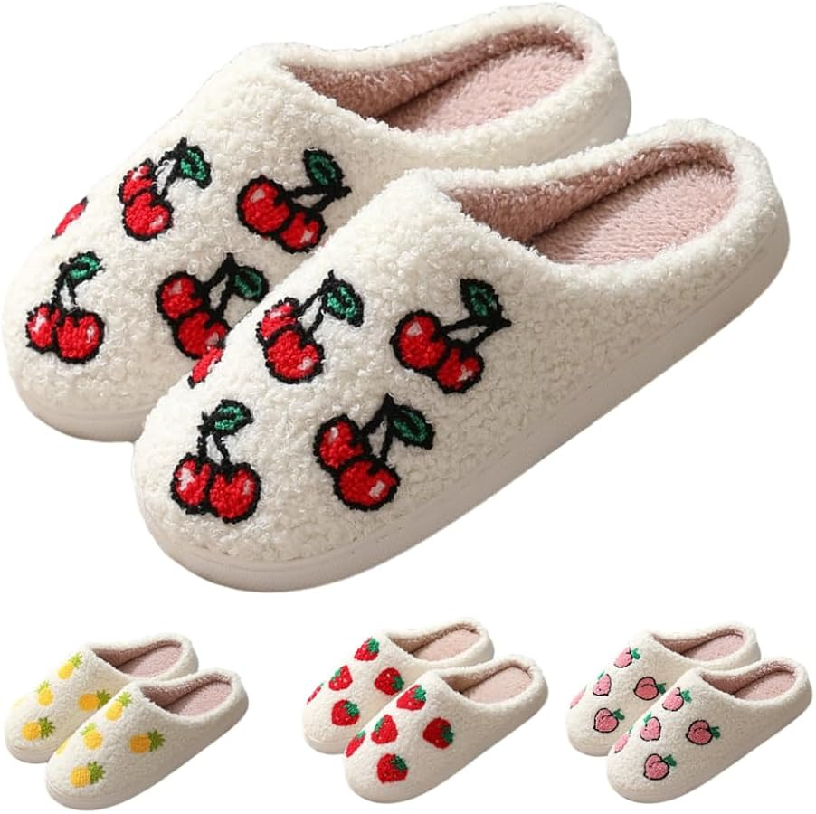 Fuzzy Cute Fruit Slippers for Women with Thick and Soft Plush Fleece Winter House shoes | Amazon (US)