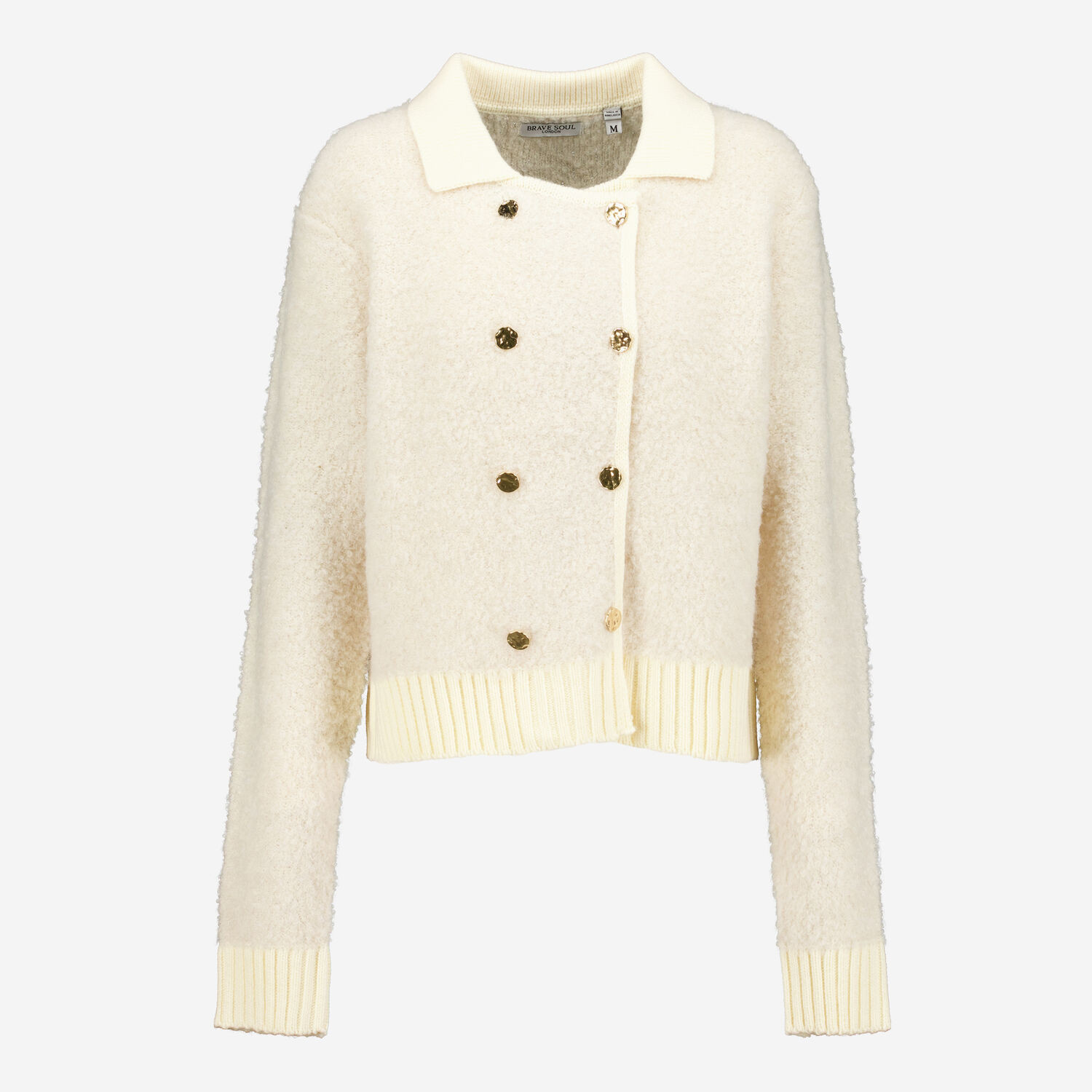 Cream Double Breasted Collared Cardigan | TK Maxx
