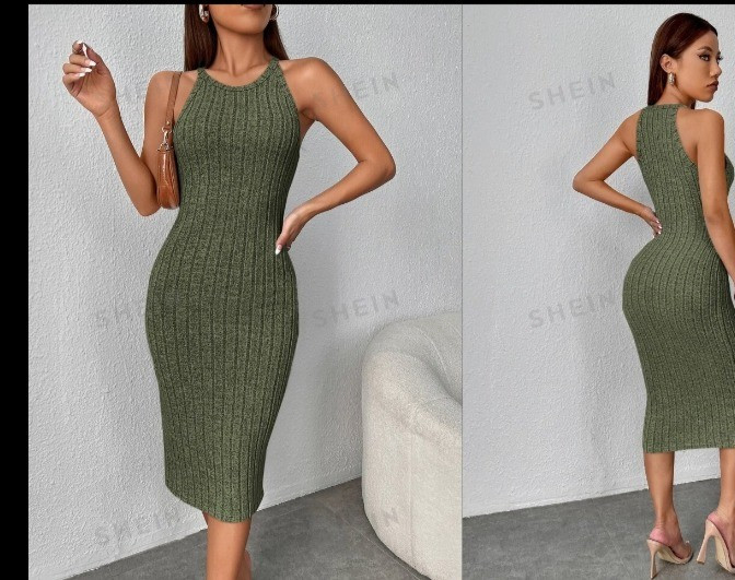 SHEIN PETITE Vestido Apertado Malha Com Nervuras Pescoço De Cabresto. R$44,19

#LTKbrasil