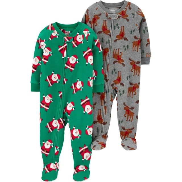 Carter's Child of Mine Christmas Holiday Baby Toddler Boy Microfleece Blanket Sleeper Pajamas, 2-... | Walmart (US)