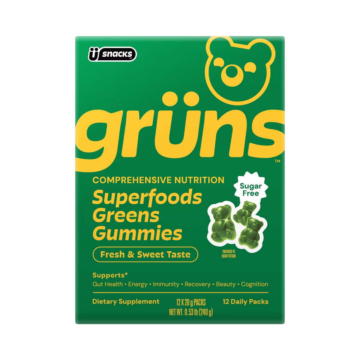 Grüns Adult Sugar-Free Superfoods Greens Gummies - 96ct/12 Servings | Target