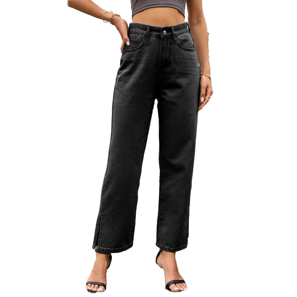 FJUCHAI Denim Jeans Pants for Women's Mid-Wais Straight Leg Casual Comfort Fashion Long Trousers ... | Walmart (US)