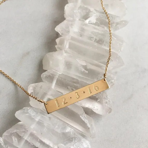 Gold Bar Date Necklace // Cable Chain | Etsy (US)