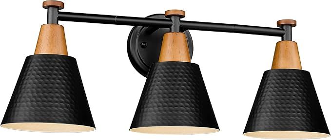 FEMILA Black Bathroom Light Fixtures, 3-Light Bathroom Vanity Lights Over Mirror with Hammered Me... | Amazon (US)