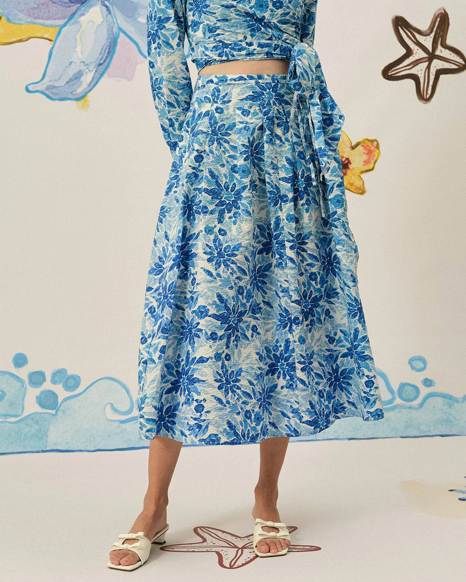 The Textured Tie Skirt & Reviews - Blue - Bottoms | RIHOAS | rihoas.com