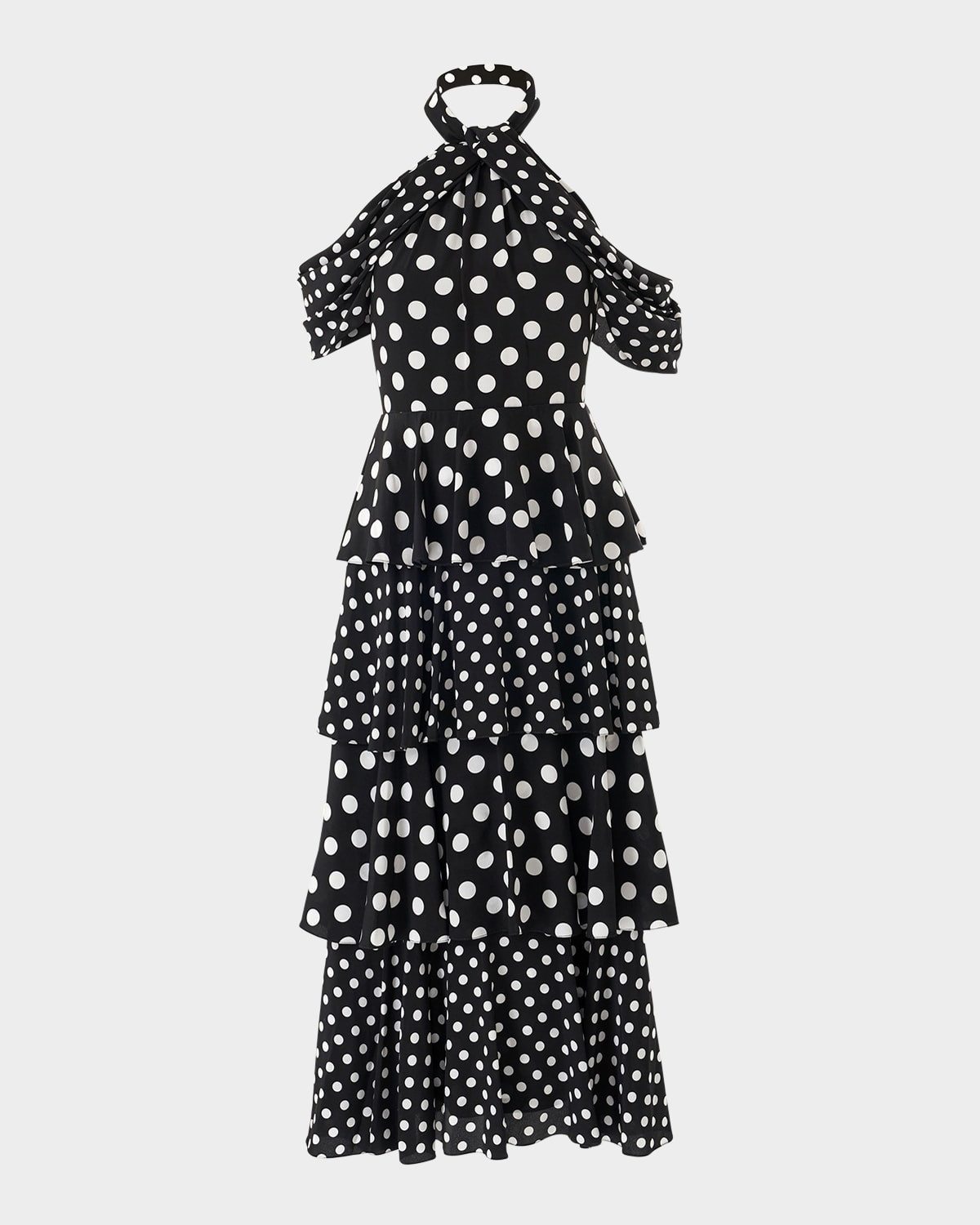 Polka-Dot Halter Tiered Midi Dress | Neiman Marcus