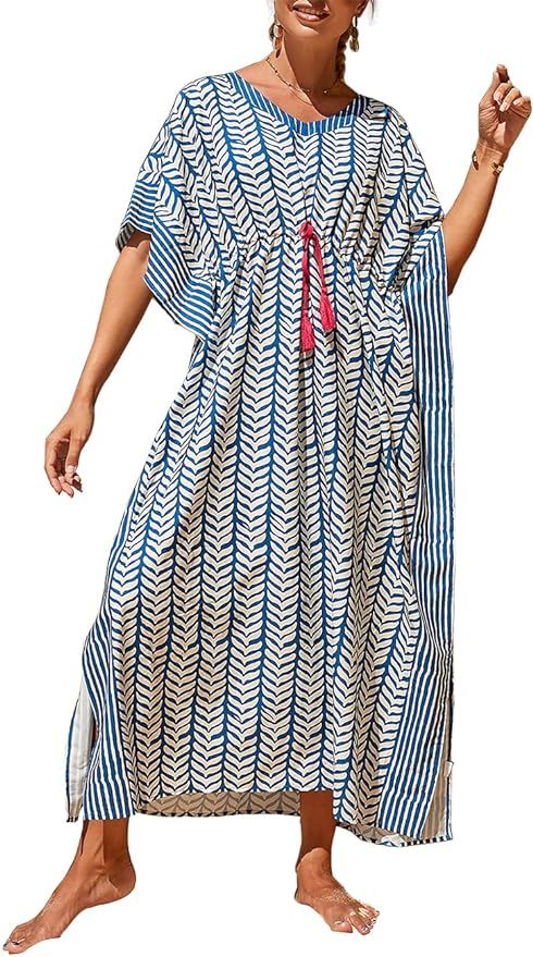 Bsubseach Geometric Print Kaftan Dresses for Women Caftans Loungewear with Waist Drawstring | Amazon (US)