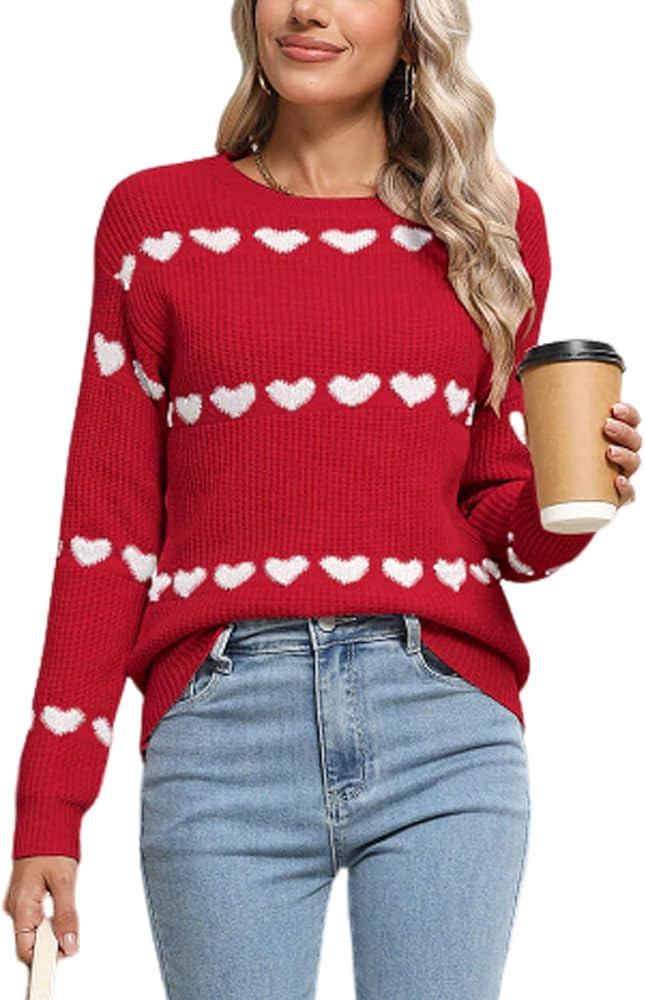 Alsol Lamesa Women's Cute Heart Sweater Crew Neck Long Sleeve Pullover Valentines Sweaters for Wo... | Amazon (US)