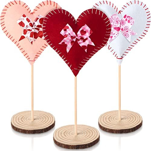3 Pieces Valentine's Day Tall Standing Felt Heart Block Set Valentines Day Heart Decor Felt Fabri... | Amazon (US)